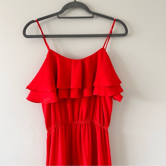 ❤️ Olive & Oak Red Ruffled High Low Spaghetti Strap Dress Size Medium - Picture 3 of 4